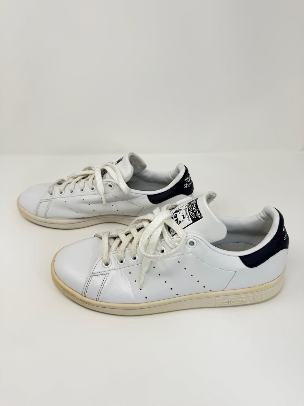adidas White Leather Sneakers with Navy Heel Tab